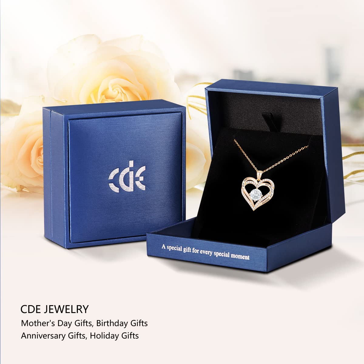 CDE Forever Love Heart Necklace - S925 Silver Birthstone Pendant, Anniversary & Valentine’s Gift
