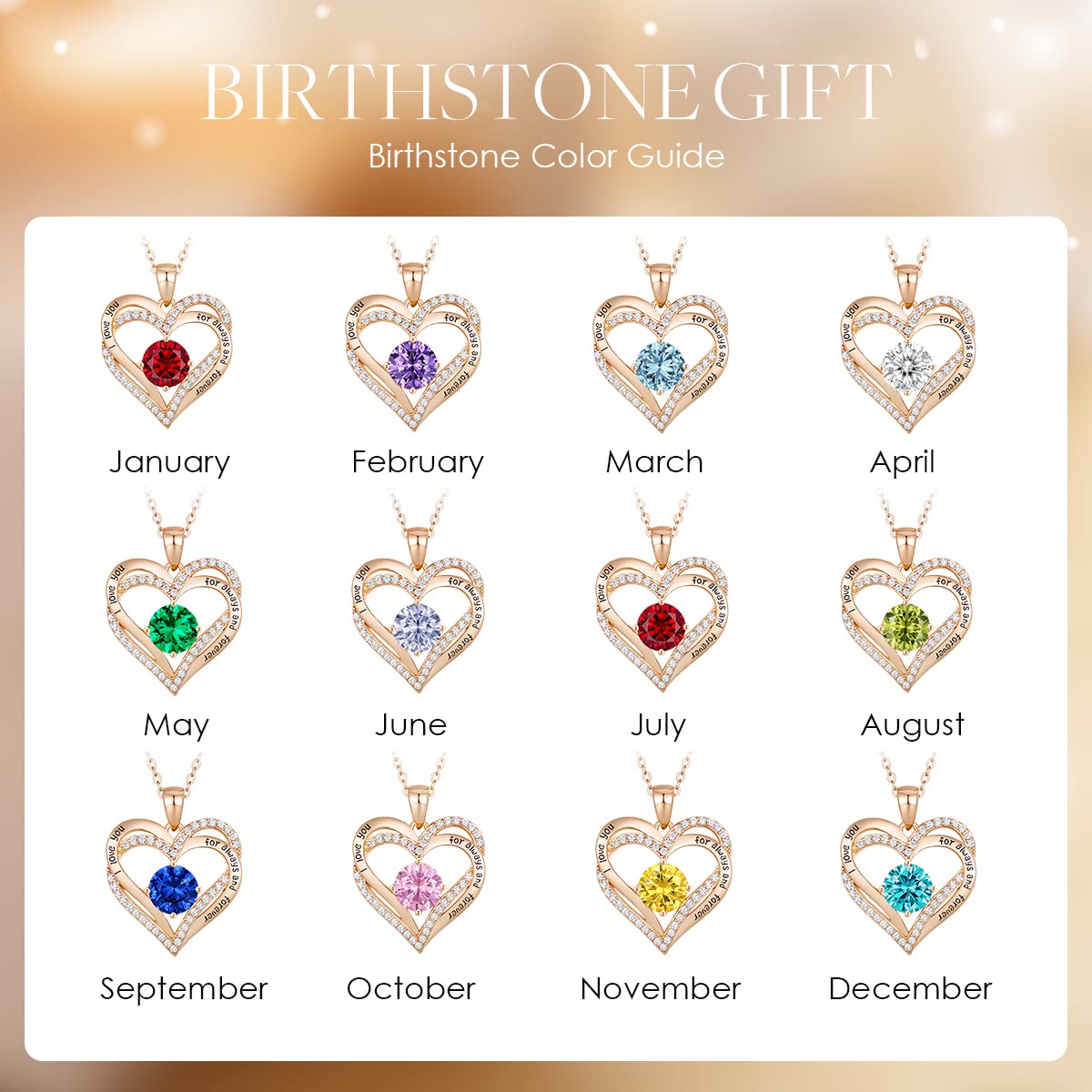 CDE Forever Love Heart Necklace - S925 Silver Birthstone Pendant, Anniversary & Valentine’s Gift