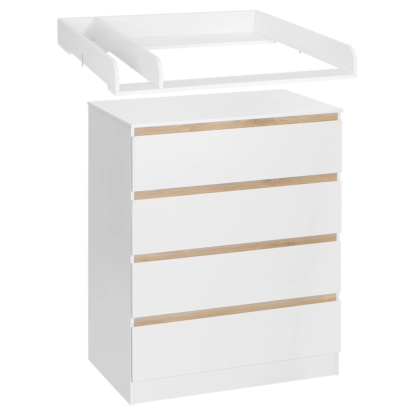WOLTU 1SET White Changing Table with 4 Drawers 80x75x109.2cm Changing Dresser Baby Storage Unit for Children Room
