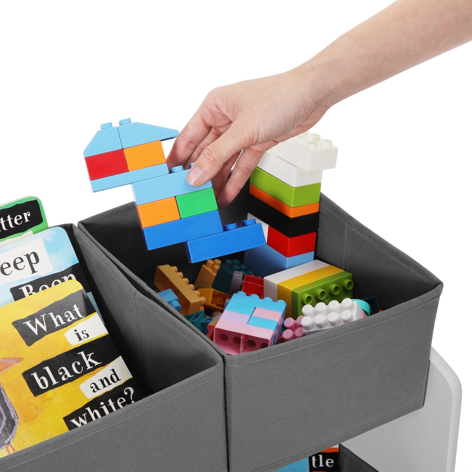 3 Tier Kids Room Storage Cabinet with 6 Removable Nonwoven Toy Boxes 63x30x60cm Nursery Shelf Toy Organiser for Daycare School