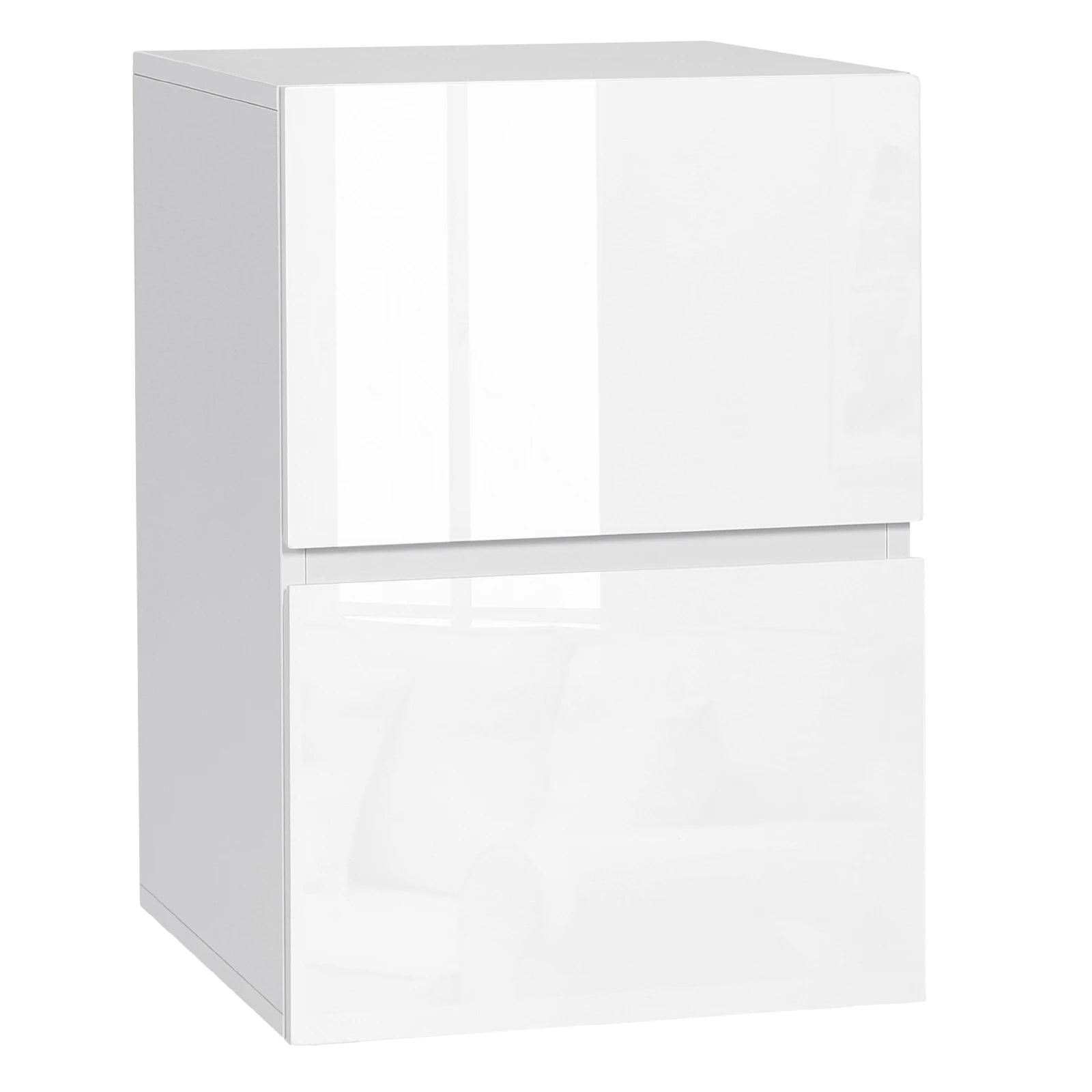 1PC Bedside Table with 2 Glossy Drawers Large Storage Space 40x40x58cm Scandinavian Style Nightstand for Bedroom Living Room