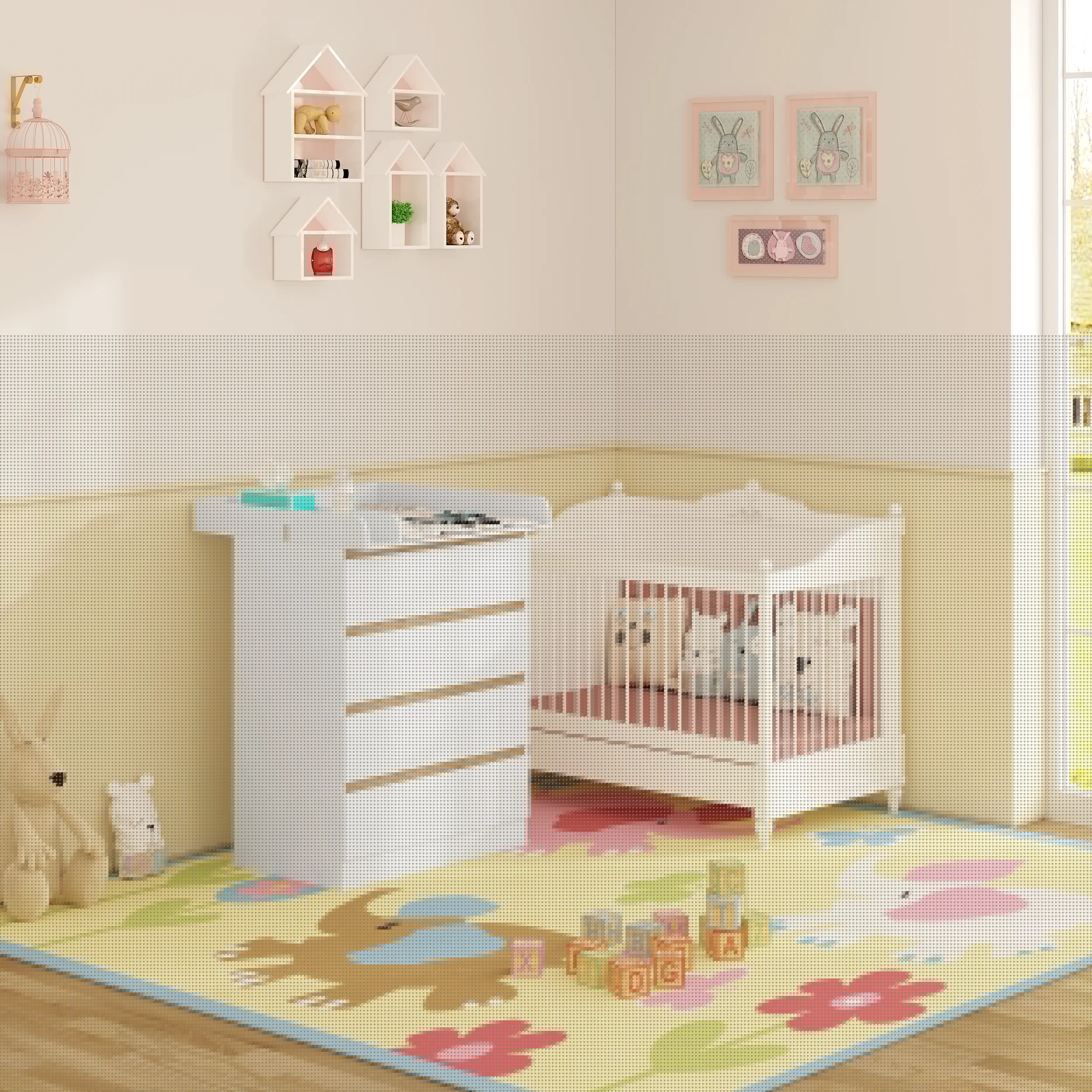 WOLTU 1SET White Changing Table with 4 Drawers 80x75x109.2cm Changing Dresser Baby Storage Unit for Children Room