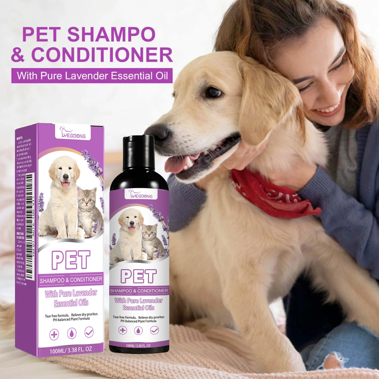 Yegbong 100ml Pet Shampoo - Softens Fur, Soothes Itching & Lasts with Fragrance for Dogs & Cats | Primesmarket