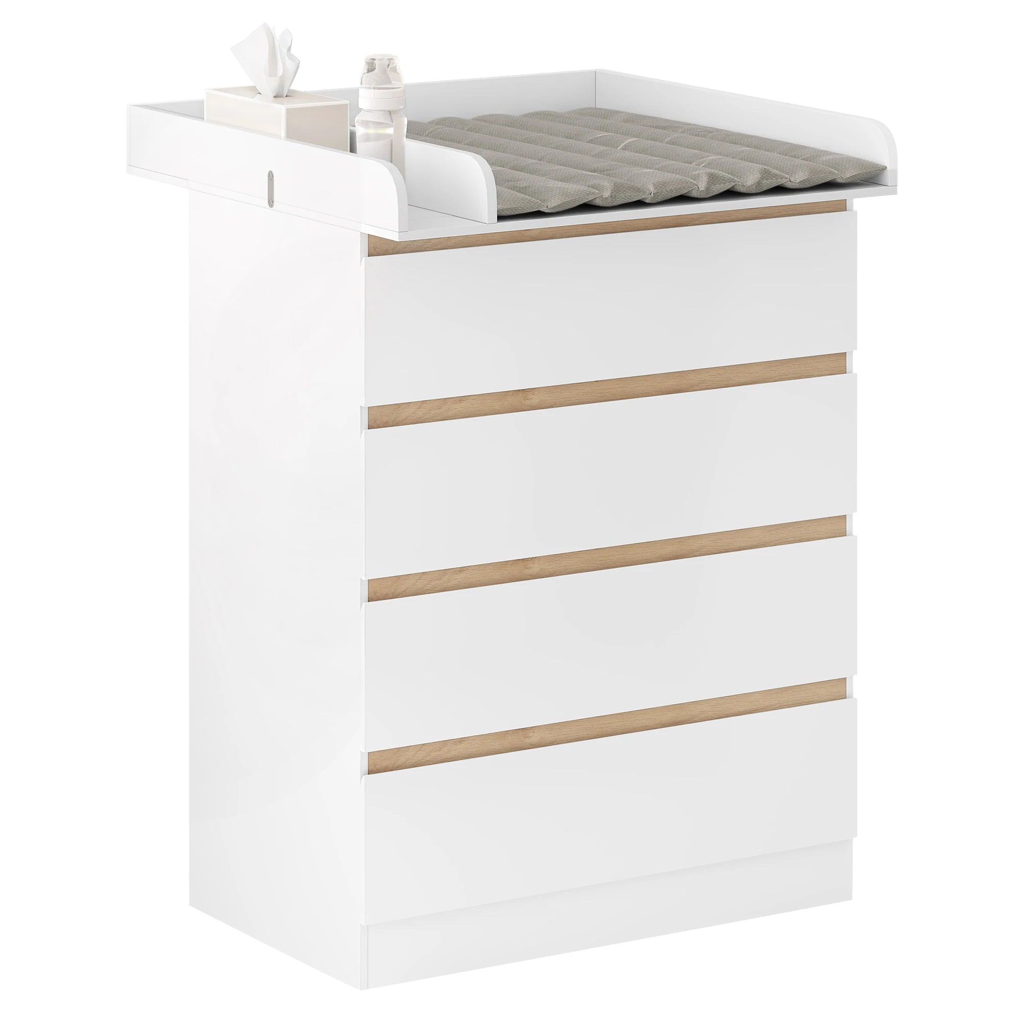 WOLTU 1SET White Changing Table with 4 Drawers 80x75x109.2cm Changing Dresser Baby Storage Unit for Children Room