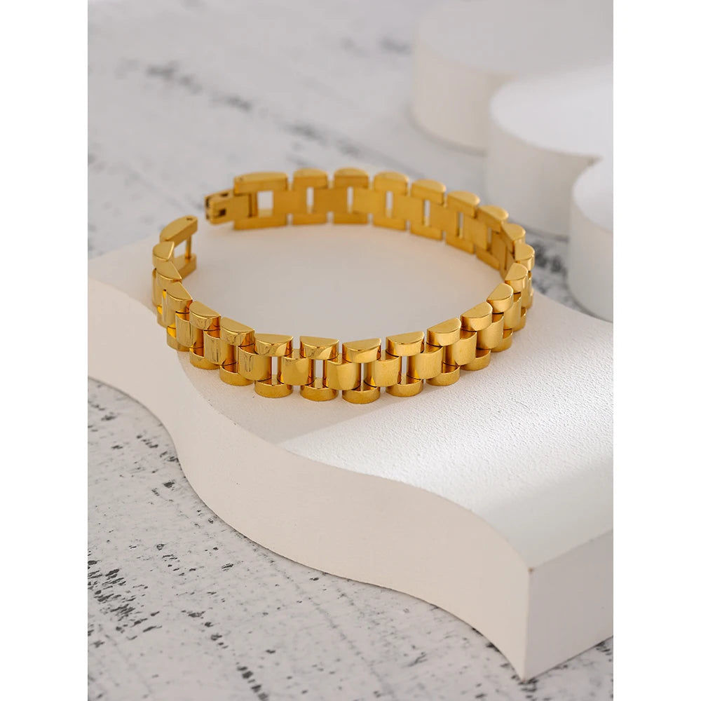 Yhpup Stainless Steel Chain Bracelet - Simple 18K Gold Plated Heavy Metal Fashion Jewelry for Men & Women | Primesmarket