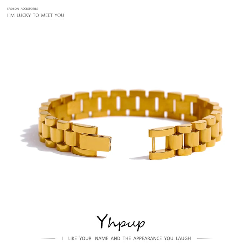 Yhpup Stainless Steel Chain Bracelet - Simple 18K Gold Plated Heavy Metal Fashion Jewelry for Men & Women | Primesmarket