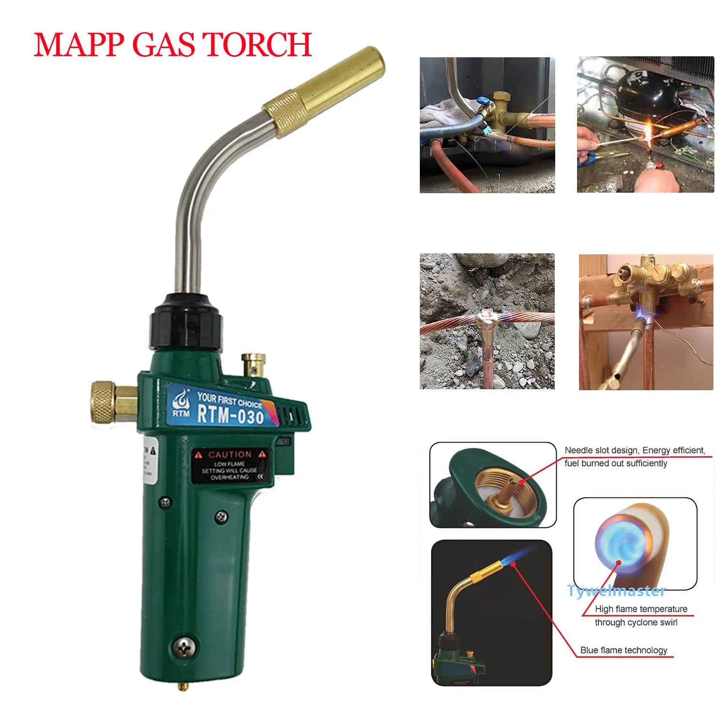 Mapp Torch Braze Welding MAPP Propane Gas Gun Heater Burner w Self Ignition CGA600 for Copper Aluminum Pipe Welding BBQ Heating