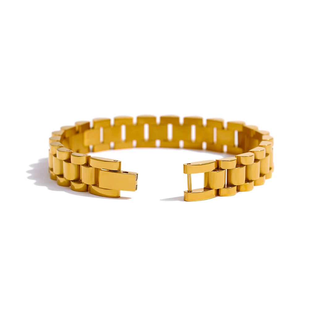 Yhpup Stainless Steel Chain Bracelet - Simple 18K Gold Plated Heavy Metal Fashion Jewelry for Men & Women | Primesmarket