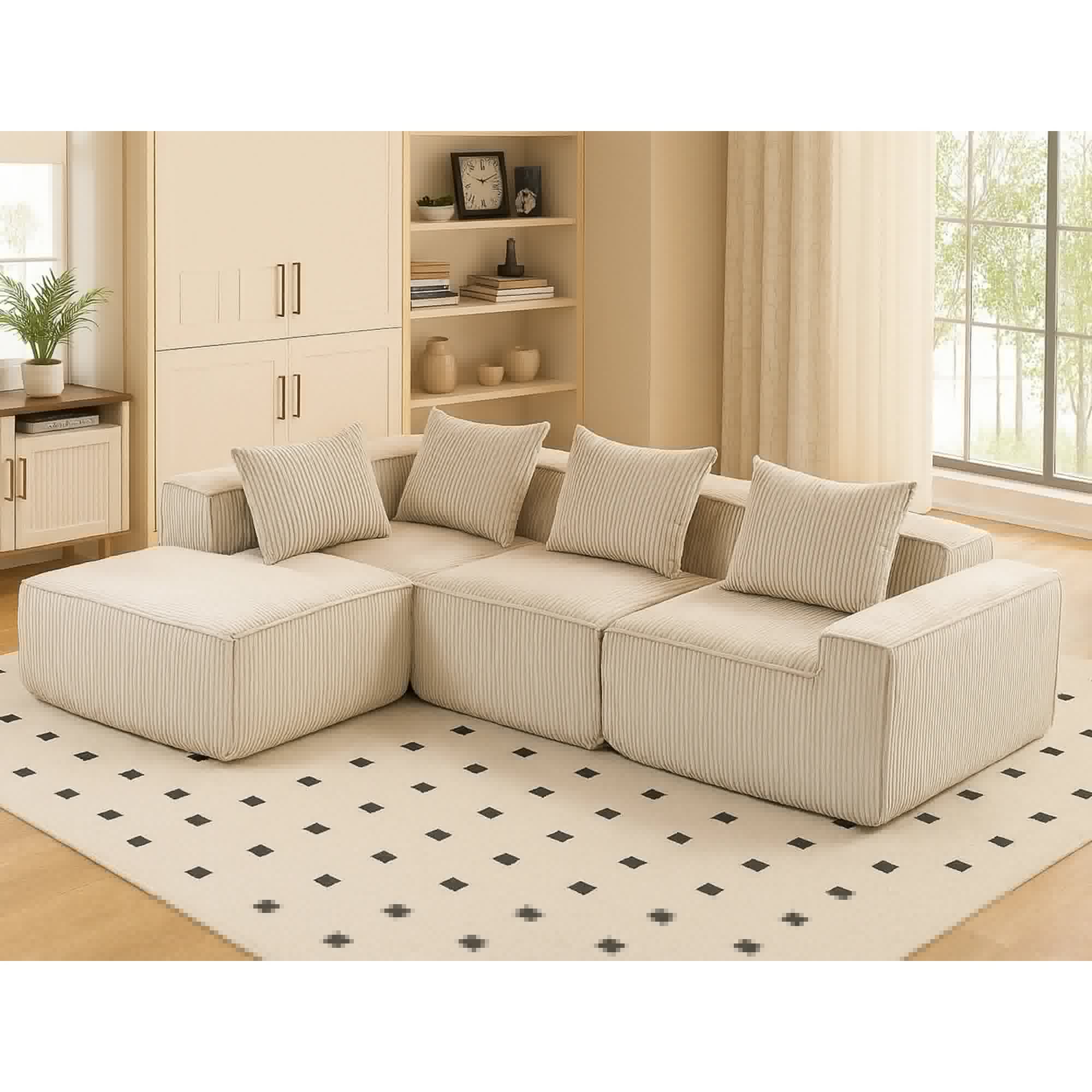 Modern Modular Sleeper Sofa - Sectional Couch with L-Shape Chaise & Deep Seat