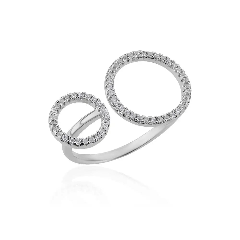Zircon Double Circle Ring - Adjustable Stainless Steel Geometric Wedding Party Jewelry for Women | Primesmarket