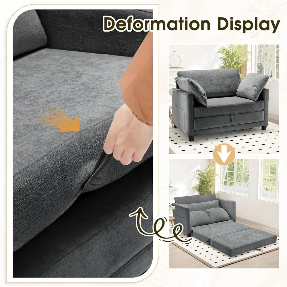 51" convertible sofa bed, 2 in1 folding sofa bed, loveseat sleeper sofa for small spaces, fold out floor couch with 2 pillows fo
