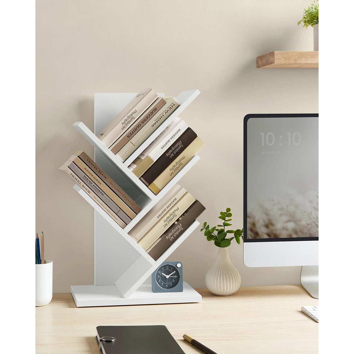 VASAGLE Tree Bookshelf, 5-Tier Floor Standing Bookcase, Space-Saving Corner Shelf, with Wooden Shelves for Bedroom, Living Room