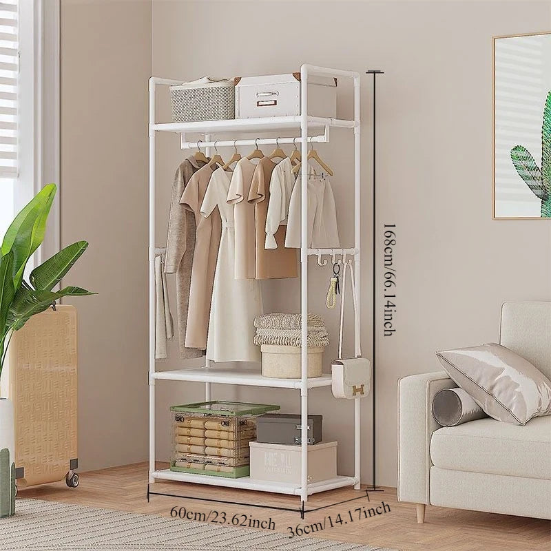 Simple Multifunctional Coat Rack Shelf Home Dormitory Floor Hanger Movable Clothes Rack, Storage Rack
