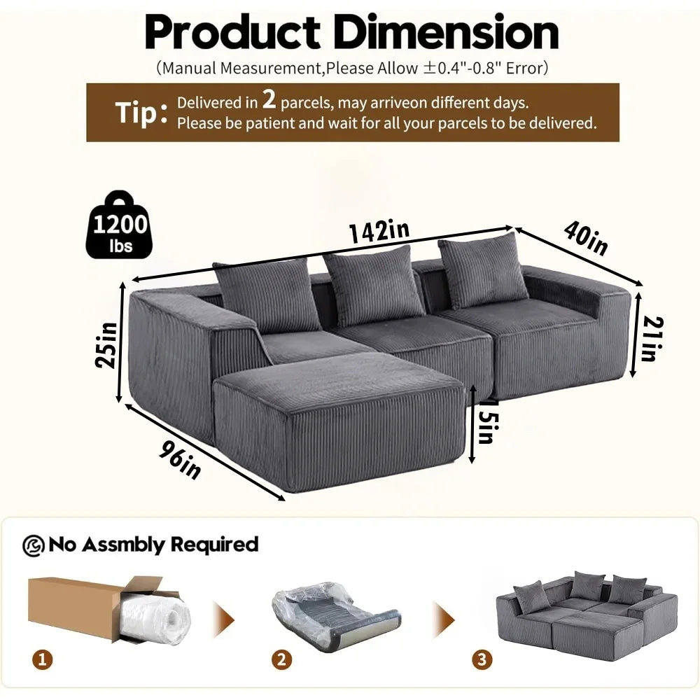 Modern Modular Sleeper Sofa - Sectional Couch with L-Shape Chaise & Deep Seat