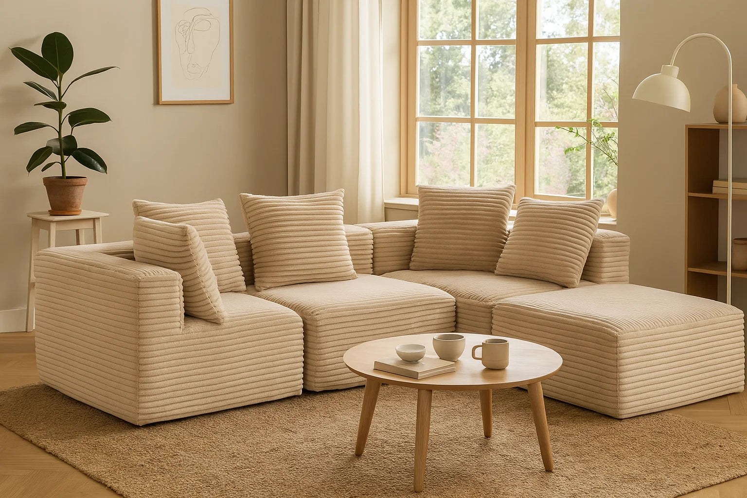 Modern Modular Sleeper Sofa - Sectional Couch with L-Shape Chaise & Deep Seat