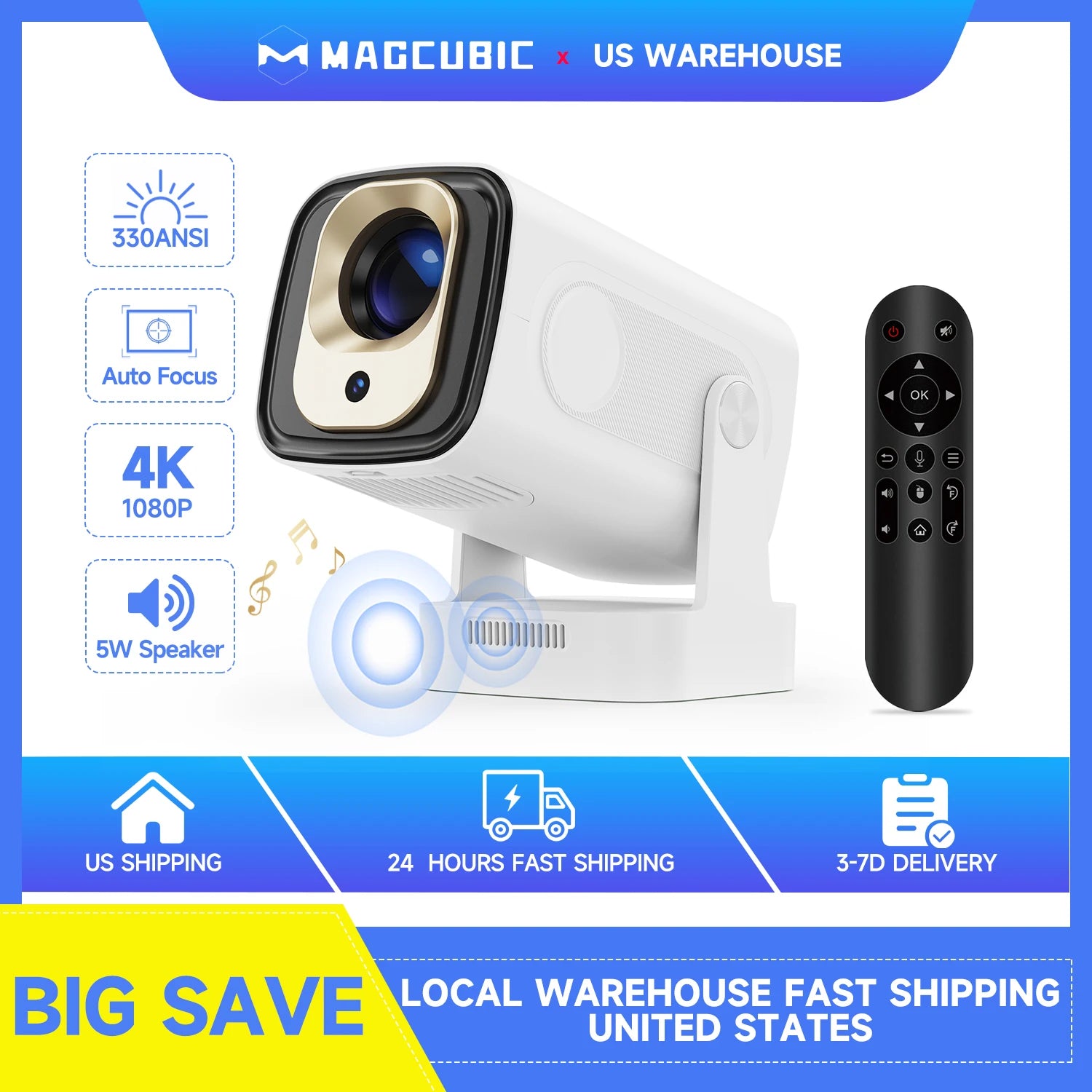 Magcubic HY310 Auto Focus Mini Projector - 1080P Native 4K, 330 ANSI, Android 11, WiFi6, BT5.4, Outdoor w/ Air Mouse | Primesmarket