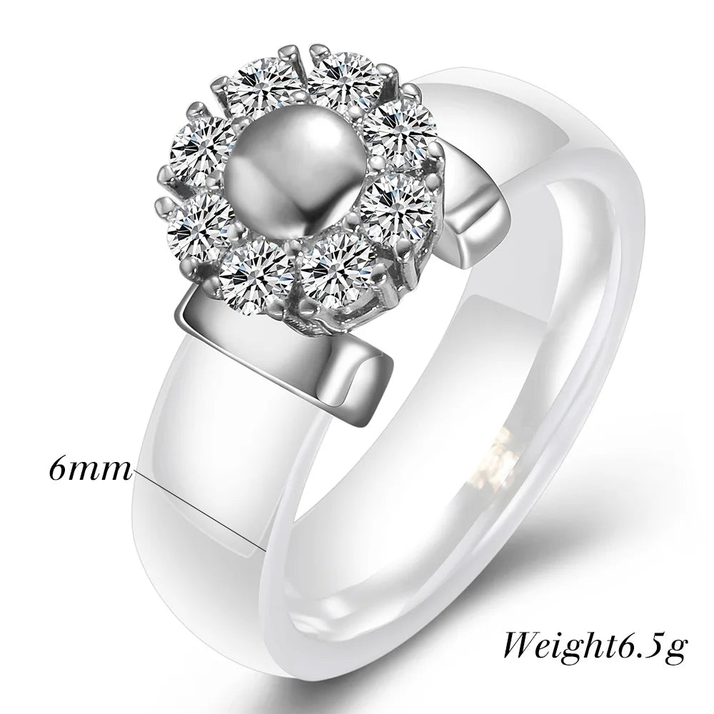 Luxury Sunflower Zircon Ceramic Ring - Titanium Steel Metal Finger Jewelry for Women & Girls | Primesmarket