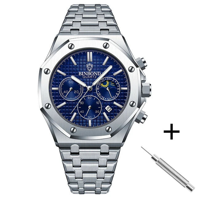 BINBOND B0161 Men's Luxury Luminous Waterproof Stainless Steel Watch