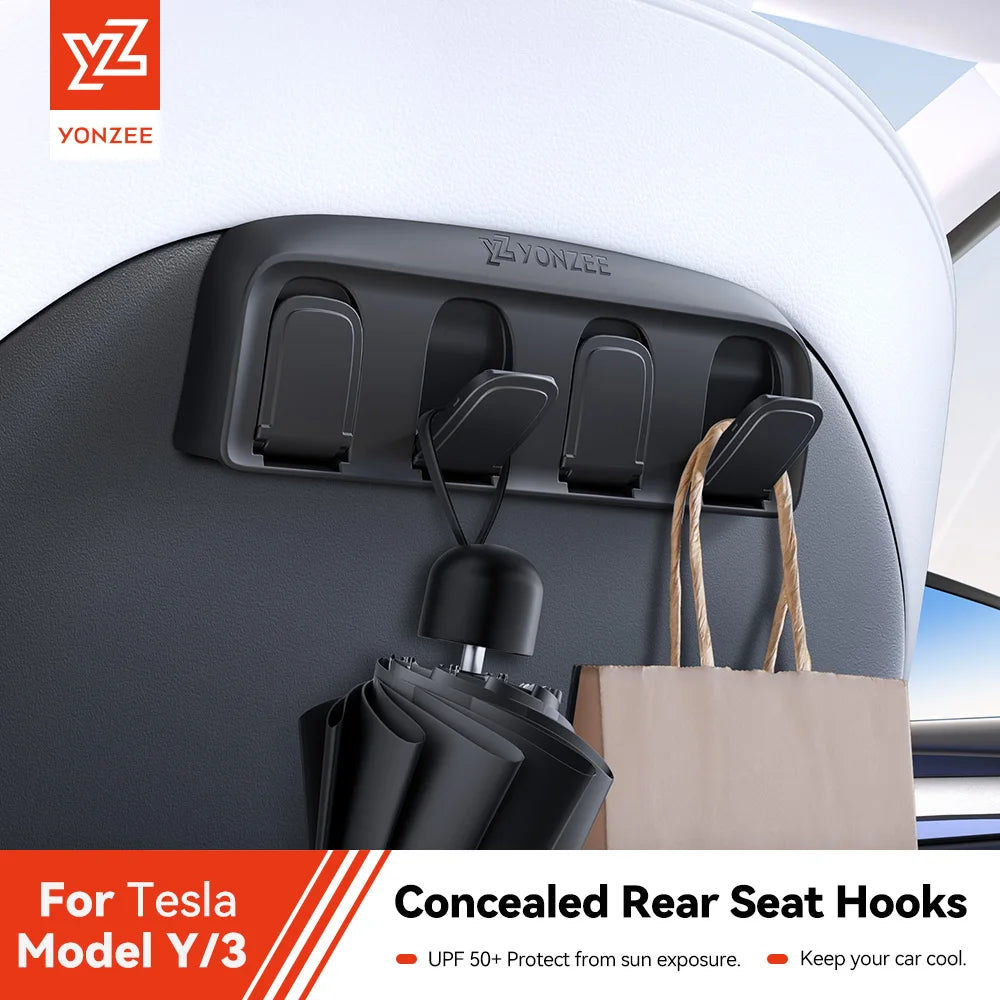 YZ for Tesla Model Y 3 Highland Juniper 2021-25 Folding hidden hooks for back seat ABS material Automotive Interior Accessories