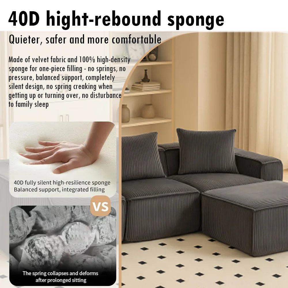 Modern Modular Sleeper Sofa - Sectional Couch with L-Shape Chaise & Deep Seat