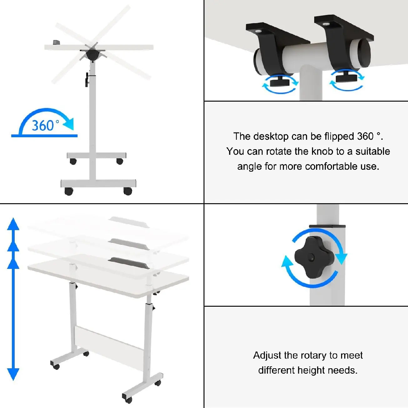 Rolling Desk Adjustable Height,Rolling Computer Cart,Portable Laptop Desk,Small Adjustable Home Office Desk,Rolling Laptop Desk