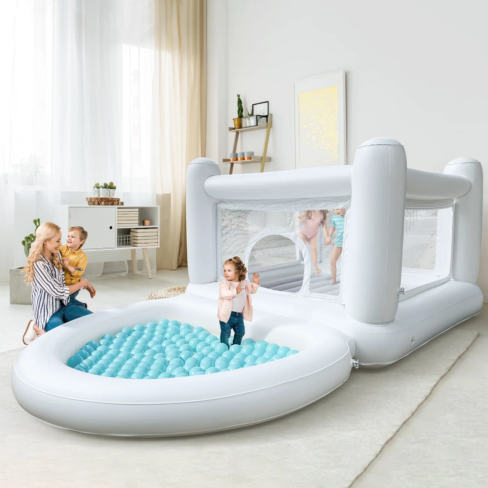 White Bounce House & Ball Pit with Pump
