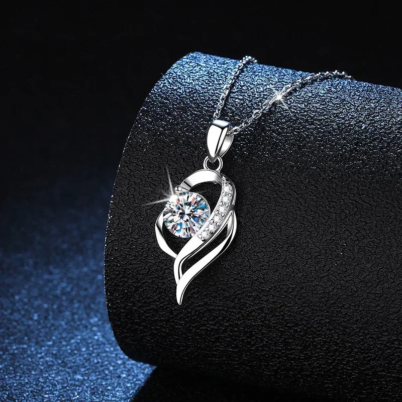 Luxury GRA Certified 1 Carat Moissanite Pendant Necklace for Women Party 925 Sterling Silver Diamond Chain Necklaces