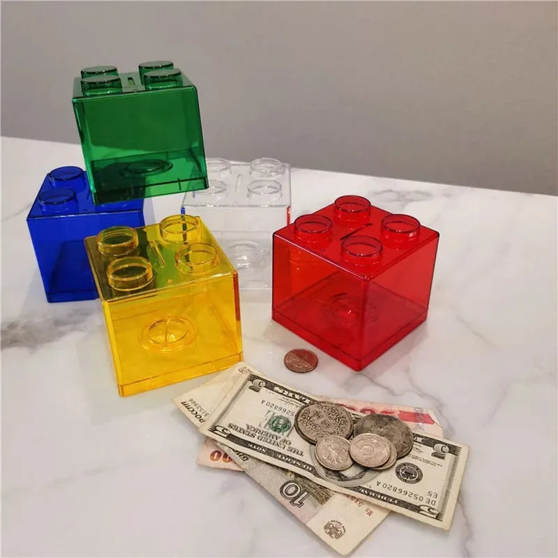4 Pcs Clear Plastic Building Blocks Money Boxes Coin Savings Jars Children's Toys Gifts