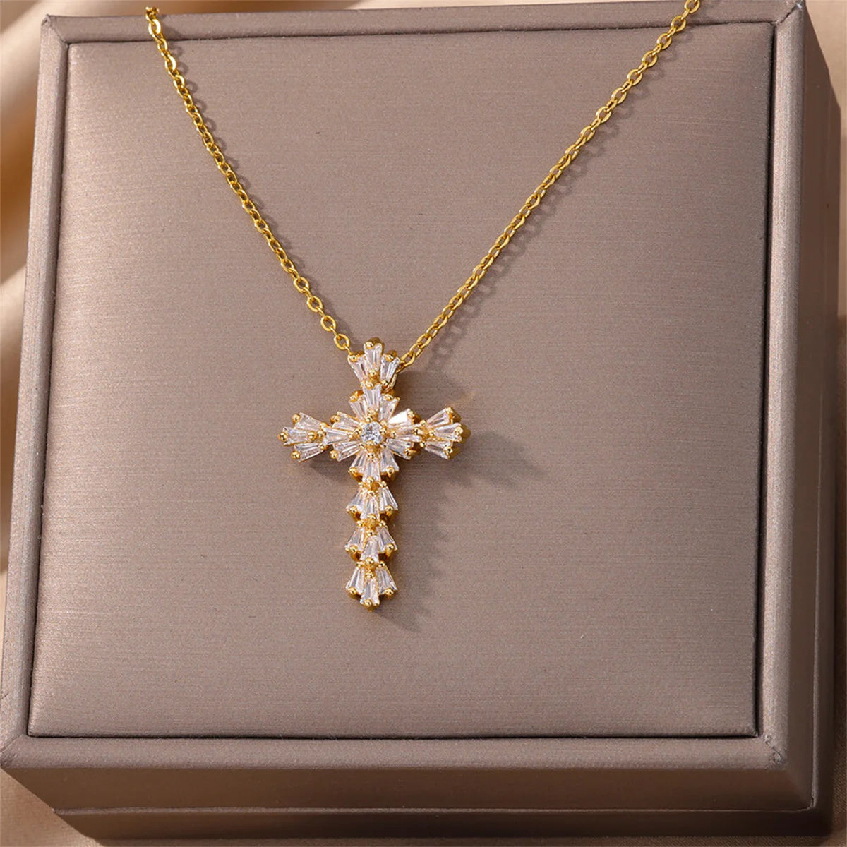 Luxury Zirconia Cross Pendant Necklace - Stainless Steel Crystal Chain for Women | Primesmarket