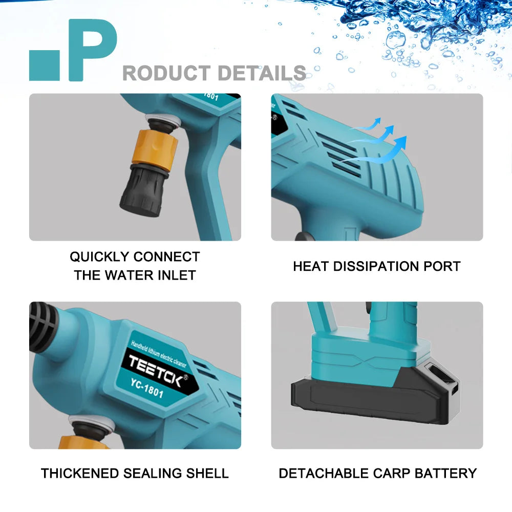 Cordless 18V Pressure Washer Gun for Car – 2-Battery Kit