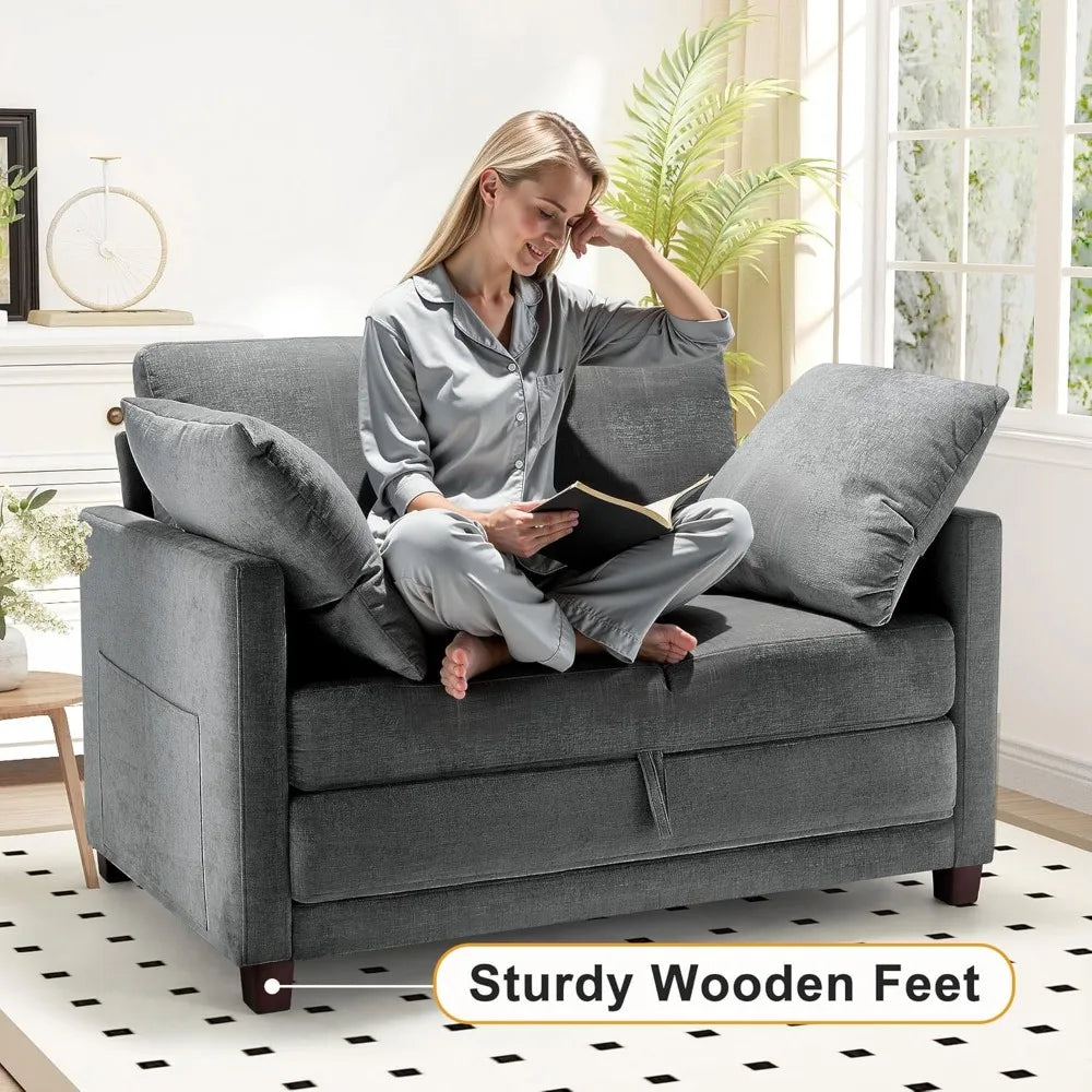 51" convertible sofa bed, 2 in1 folding sofa bed, loveseat sleeper sofa for small spaces, fold out floor couch with 2 pillows fo