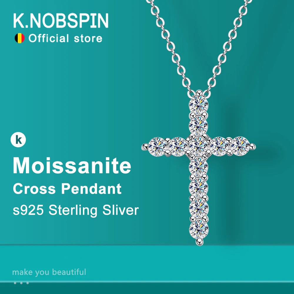 Full Moissanite Cross Pendant Necklace 925 Silver 18K White Gold Plated Elegant Fine Jewelry for Women | Primesmarket