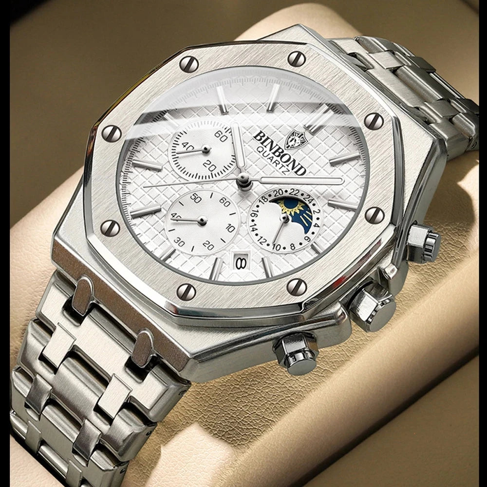 BINBOND B0161 Men's Luxury Luminous Waterproof Stainless Steel Watch