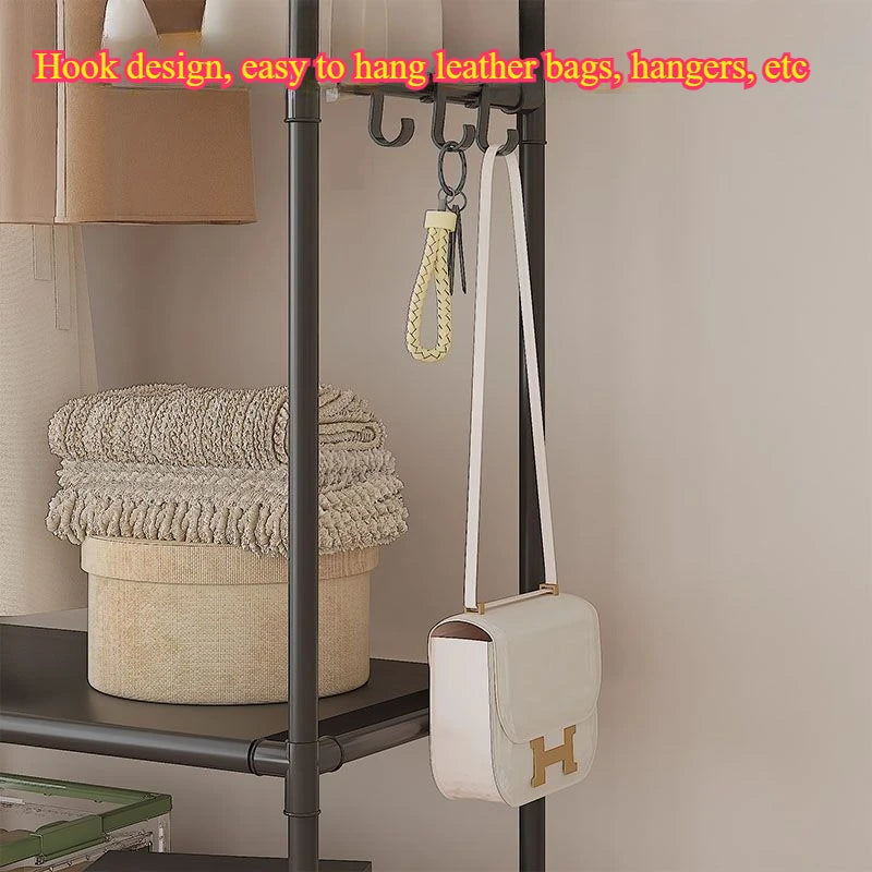 Simple Multifunctional Coat Rack Shelf Home Dormitory Floor Hanger Movable Clothes Rack, Storage Rack