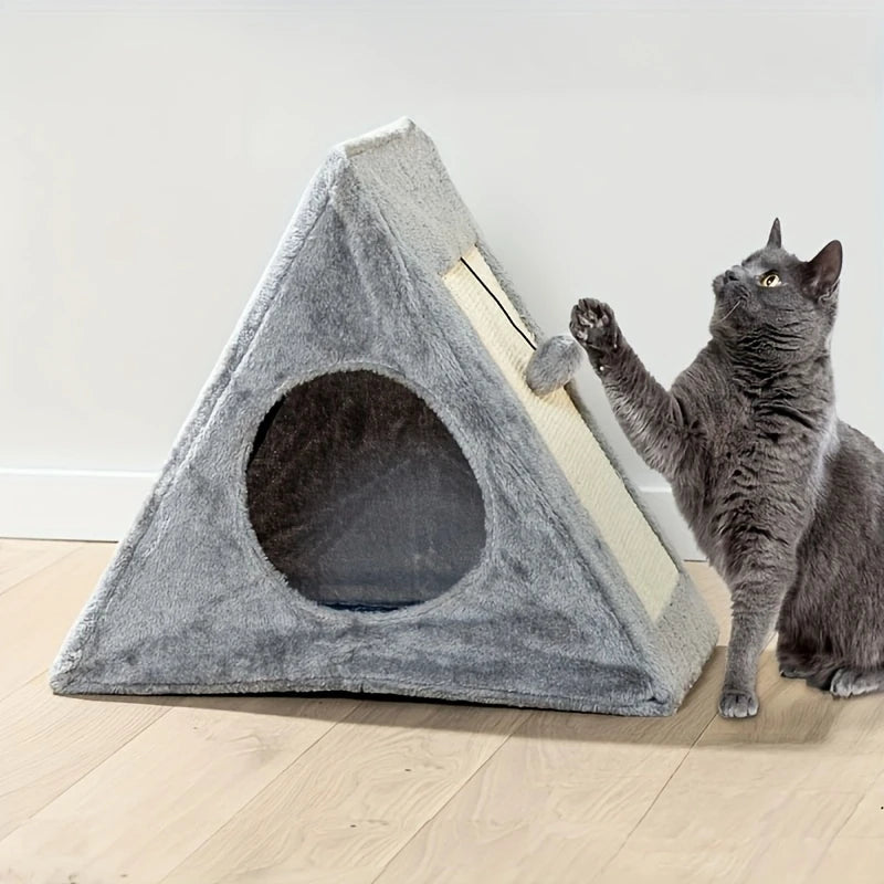 Plush Pet Bed with Toy Ball & Scratching Board - For Cats Under 15 lbs | Primesmarket