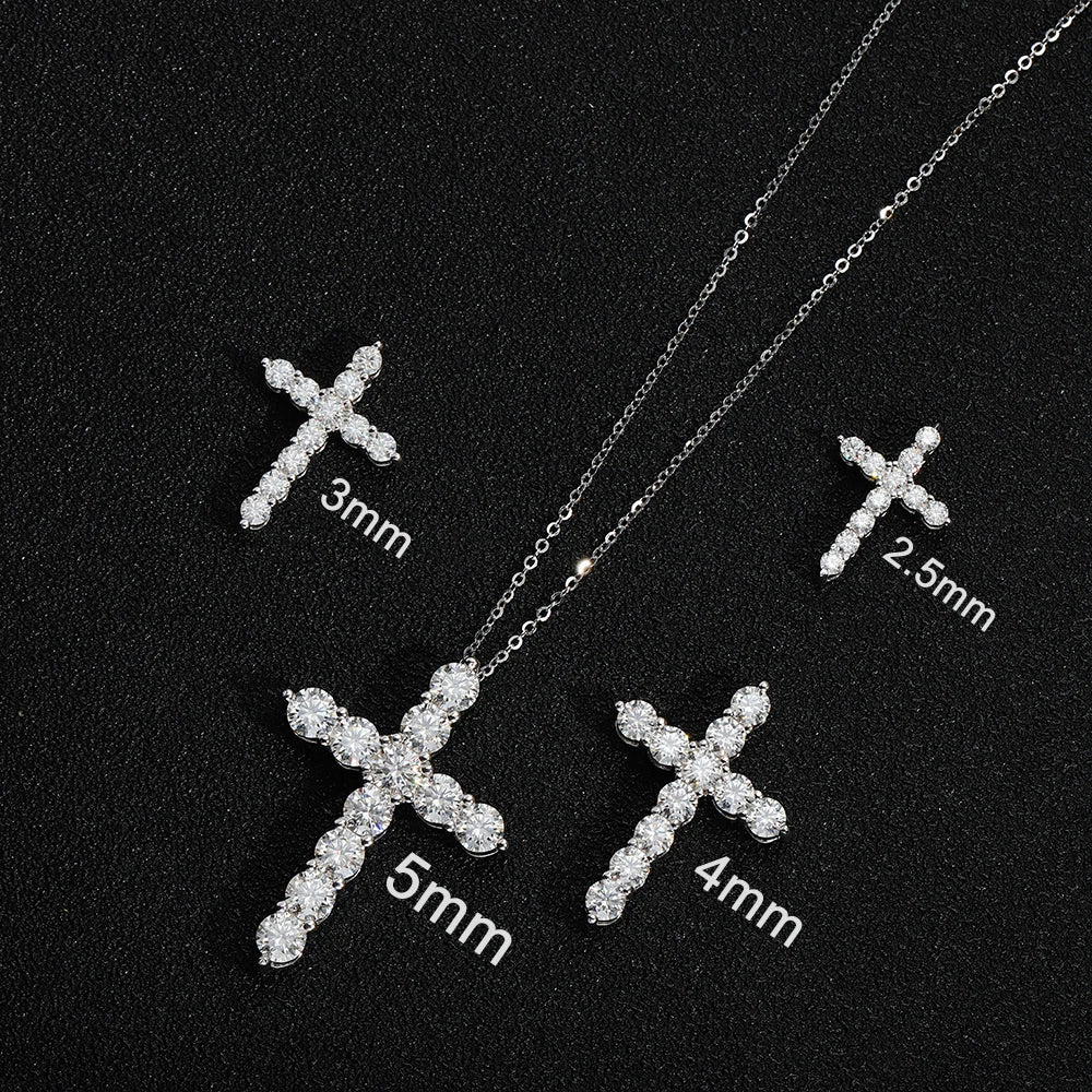 Full Moissanite Cross Pendant Necklace 925 Silver 18K White Gold Plated Elegant Fine Jewelry for Women | Primesmarket