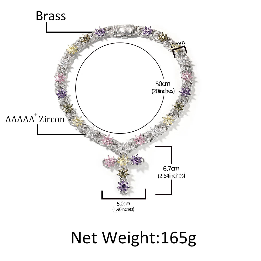 Colorful Flower Cuban Chain - Full Paved Iced Out Baguette CZ Hip Hop Necklace | Primesmarket