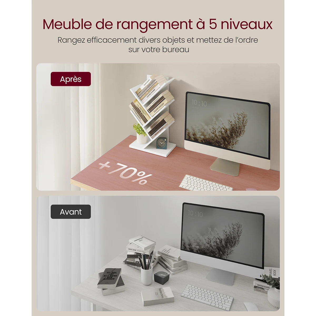 VASAGLE Tree Bookshelf, 5-Tier Floor Standing Bookcase, Space-Saving Corner Shelf, with Wooden Shelves for Bedroom, Living Room