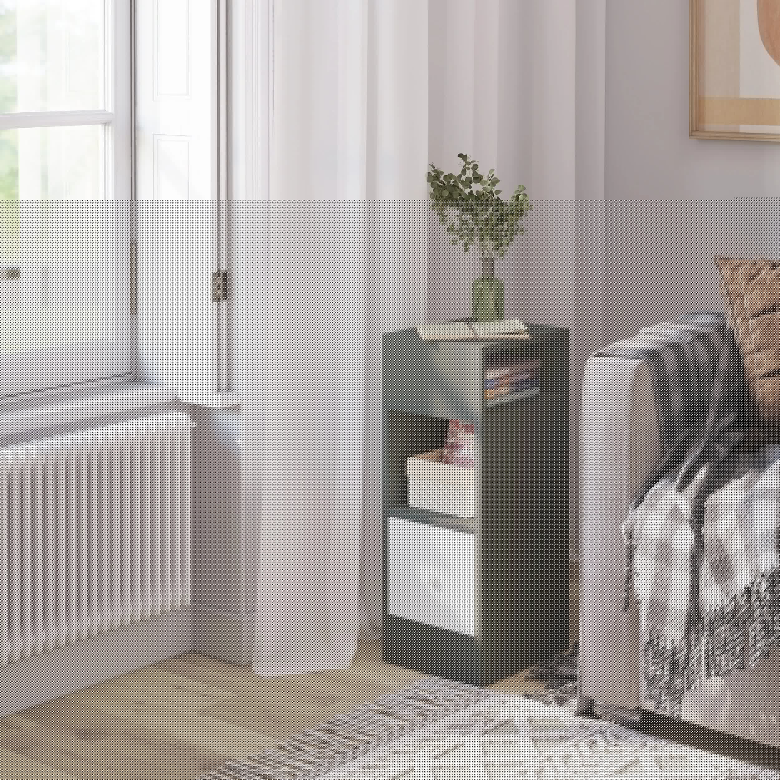 1PC Narrow Bedside Table with 2 Open Shelves 1 Drawer Slim Small Storage Cabinet 25x66x30cm Nightstand Space-Saving for Bedroom