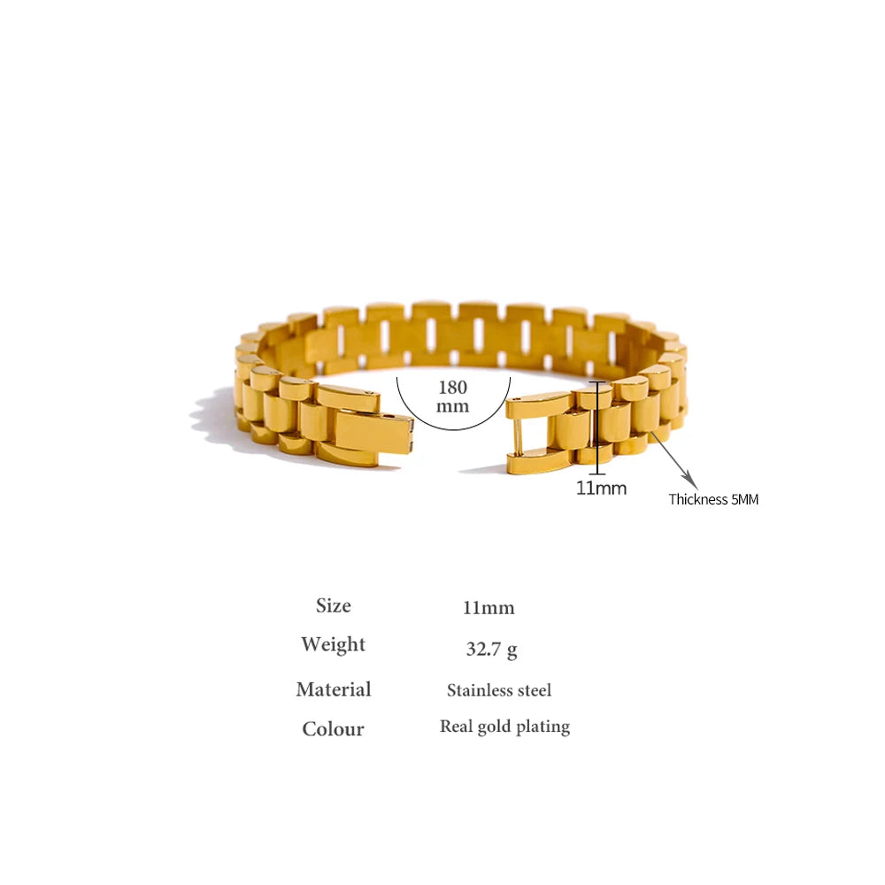 Yhpup Stainless Steel Chain Bracelet - Simple 18K Gold Plated Heavy Metal Fashion Jewelry for Men & Women | Primesmarket