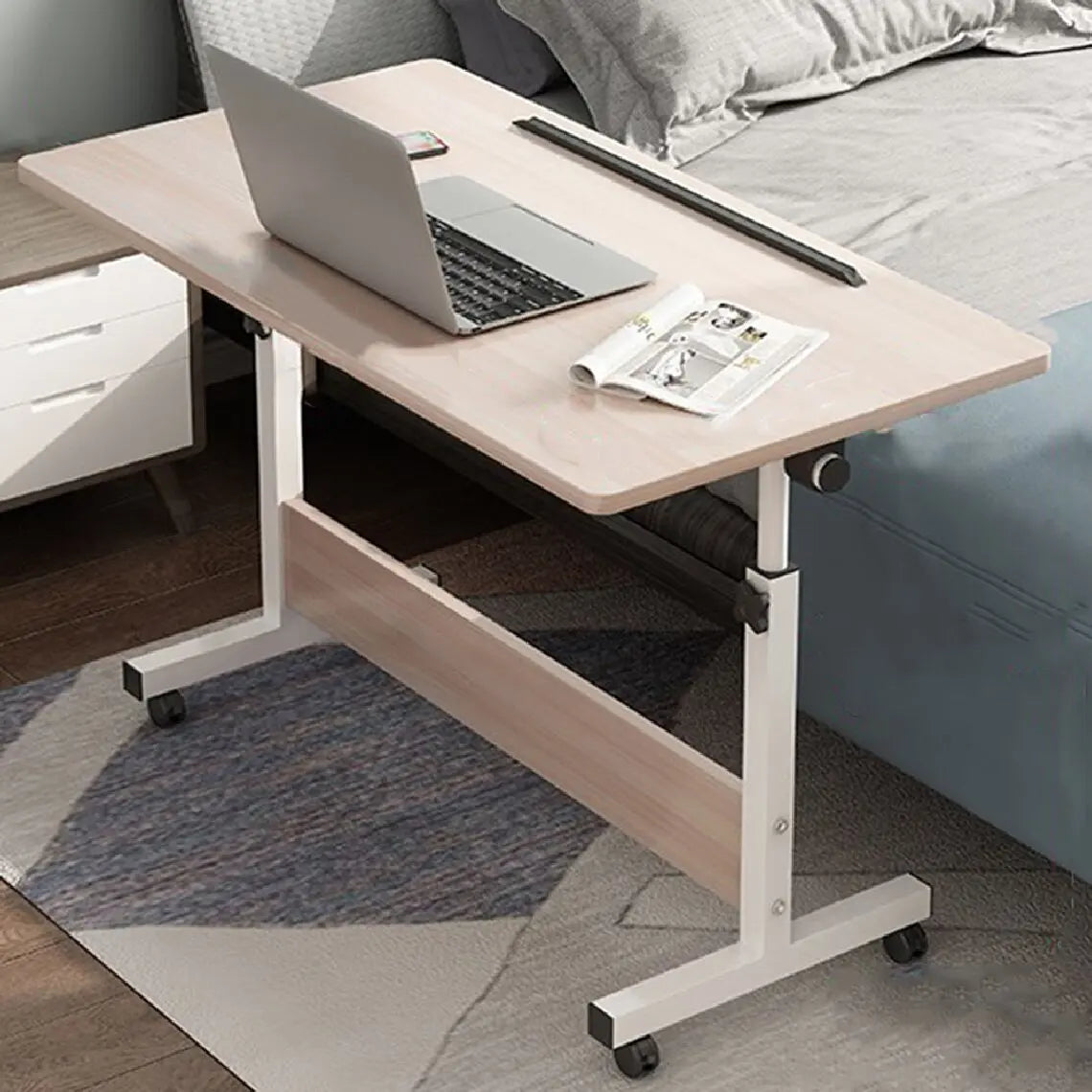 Rolling Desk Adjustable Height,Rolling Computer Cart,Portable Laptop Desk,Small Adjustable Home Office Desk,Rolling Laptop Desk