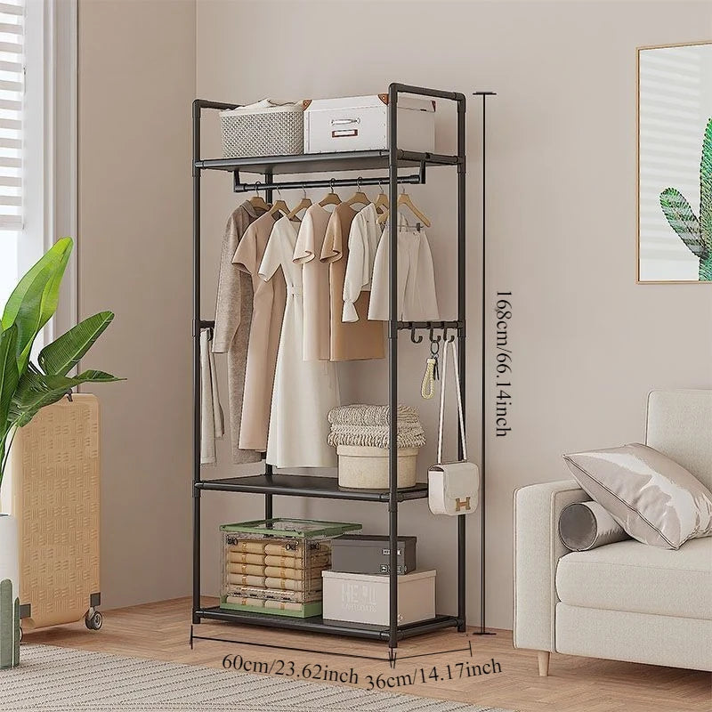 Simple Multifunctional Coat Rack Shelf Home Dormitory Floor Hanger Movable Clothes Rack, Storage Rack