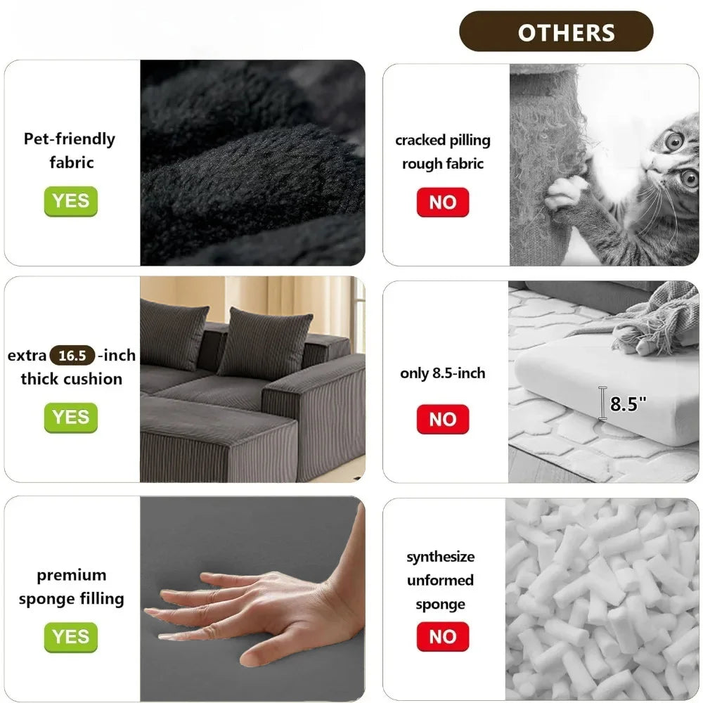 Modern Modular Sleeper Sofa - Sectional Couch with L-Shape Chaise & Deep Seat