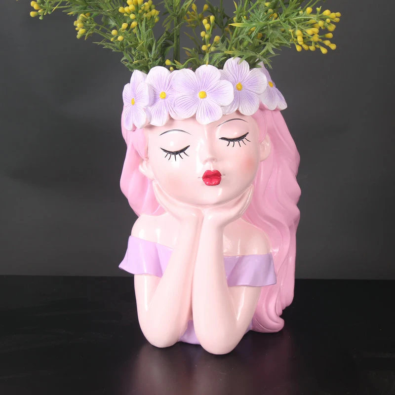Creative Resin Flower Vase Cute Flower Girl/Fruit Girl Plant Pots Small Succulent Pots for Indoor Outdoor Garden Decor