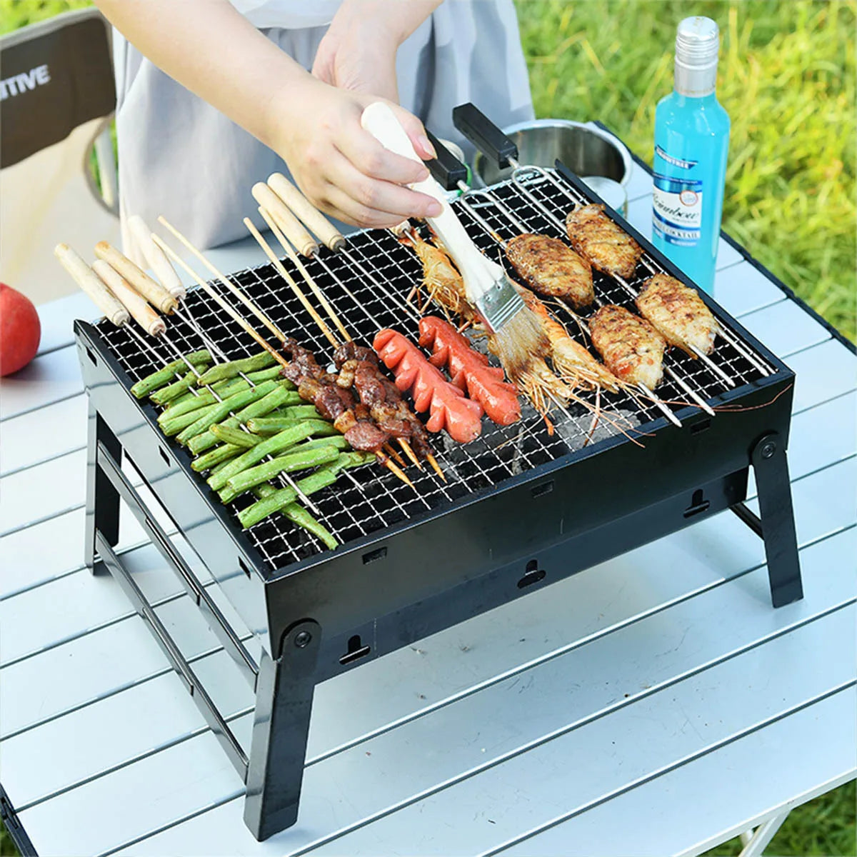 Portable Mini Charcoal BBQ Grill - Stainless Steel Tool Kit for Outdoor Cooking & Camping | Primesmarket