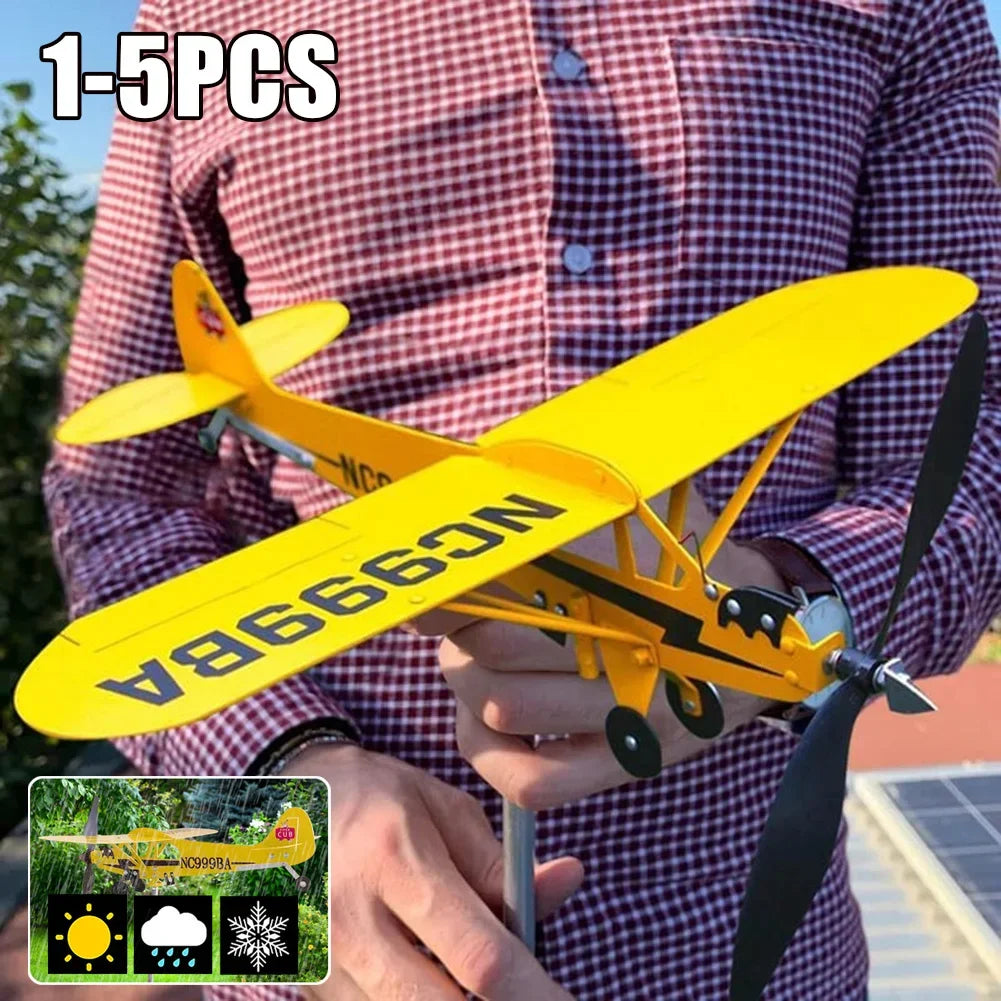 Airplane Weather Vane Piper J3 Cub Wind Spinner For Garden Durable Metal Windmill Aircraft Weather Vane Outdoor Garden Decor