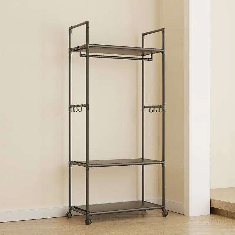 Simple Multifunctional Coat Rack Shelf Home Dormitory Floor Hanger Movable Clothes Rack, Storage Rack