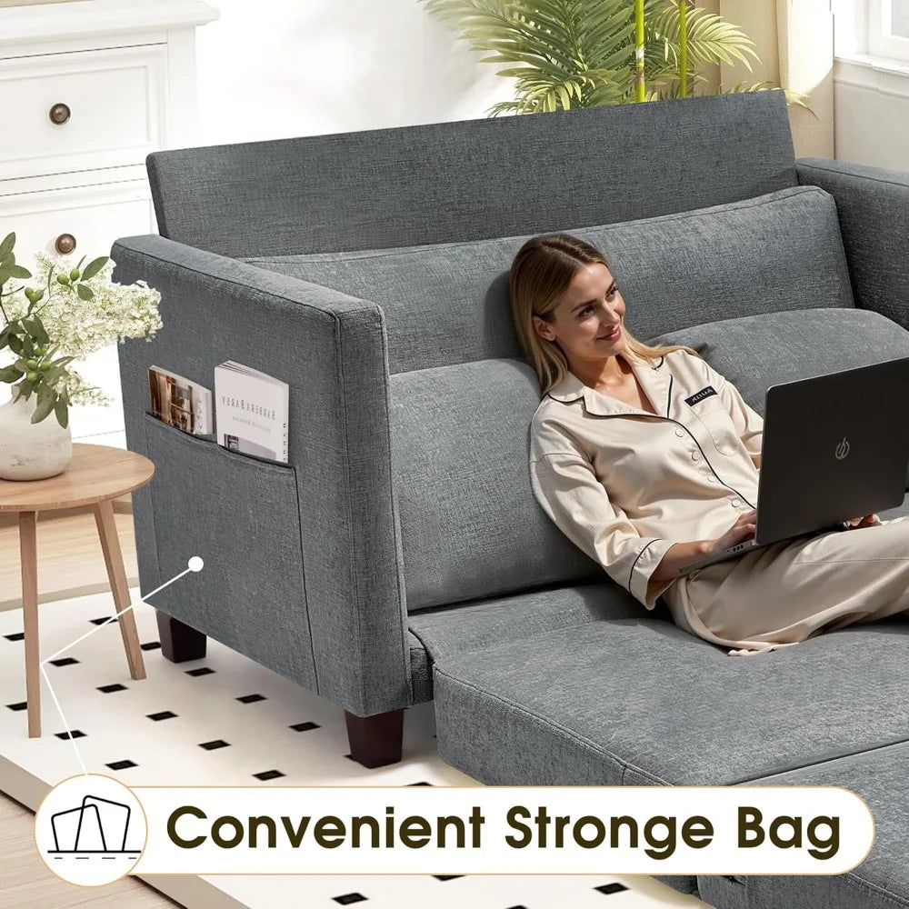 51" convertible sofa bed, 2 in1 folding sofa bed, loveseat sleeper sofa for small spaces, fold out floor couch with 2 pillows fo