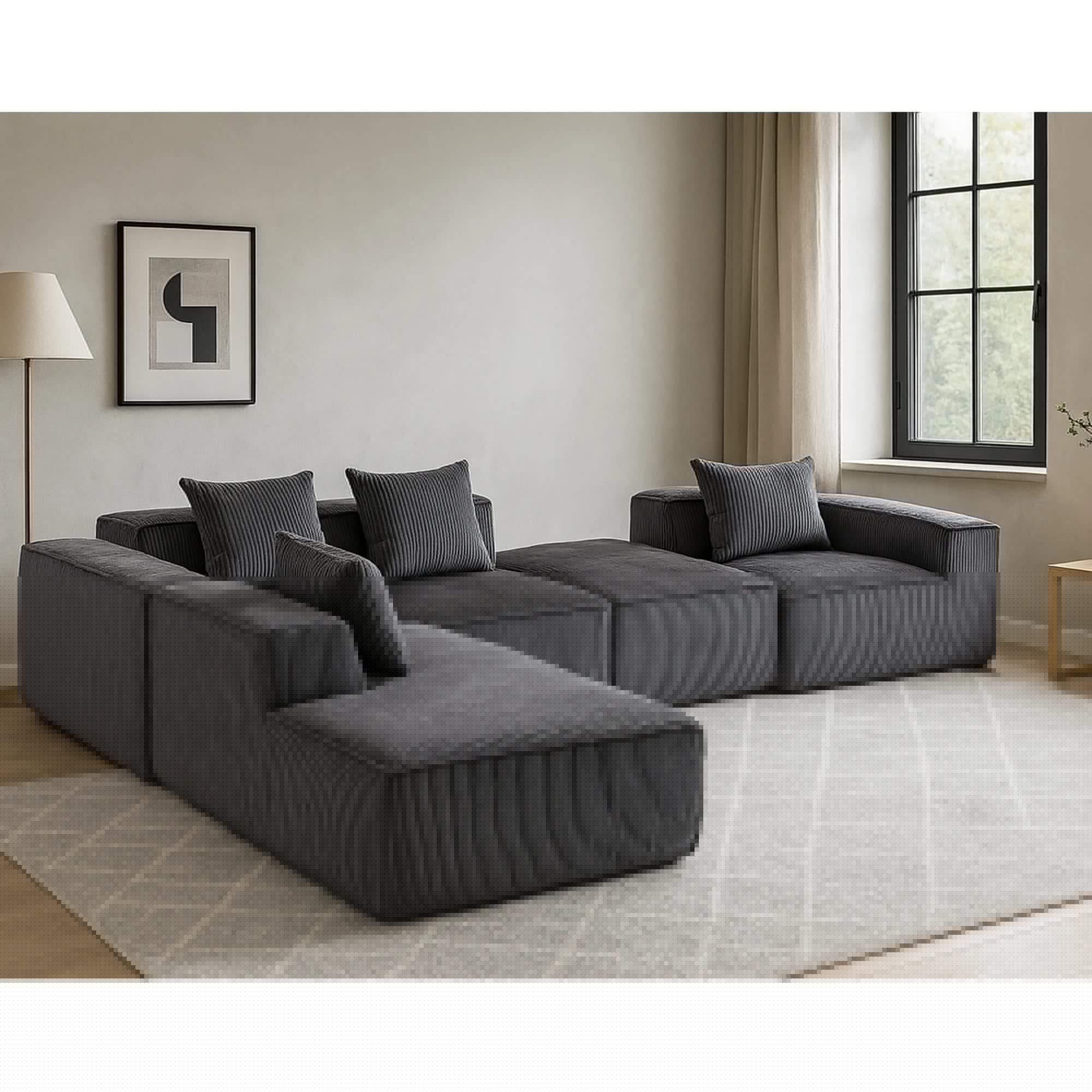Modern Modular Sleeper Sofa - Sectional Couch with L-Shape Chaise & Deep Seat
