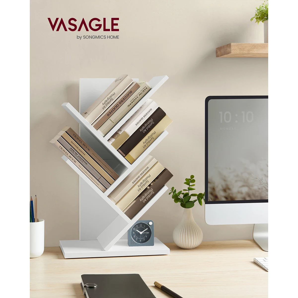 VASAGLE Tree Bookshelf, 5-Tier Floor Standing Bookcase, Space-Saving Corner Shelf, with Wooden Shelves for Bedroom, Living Room